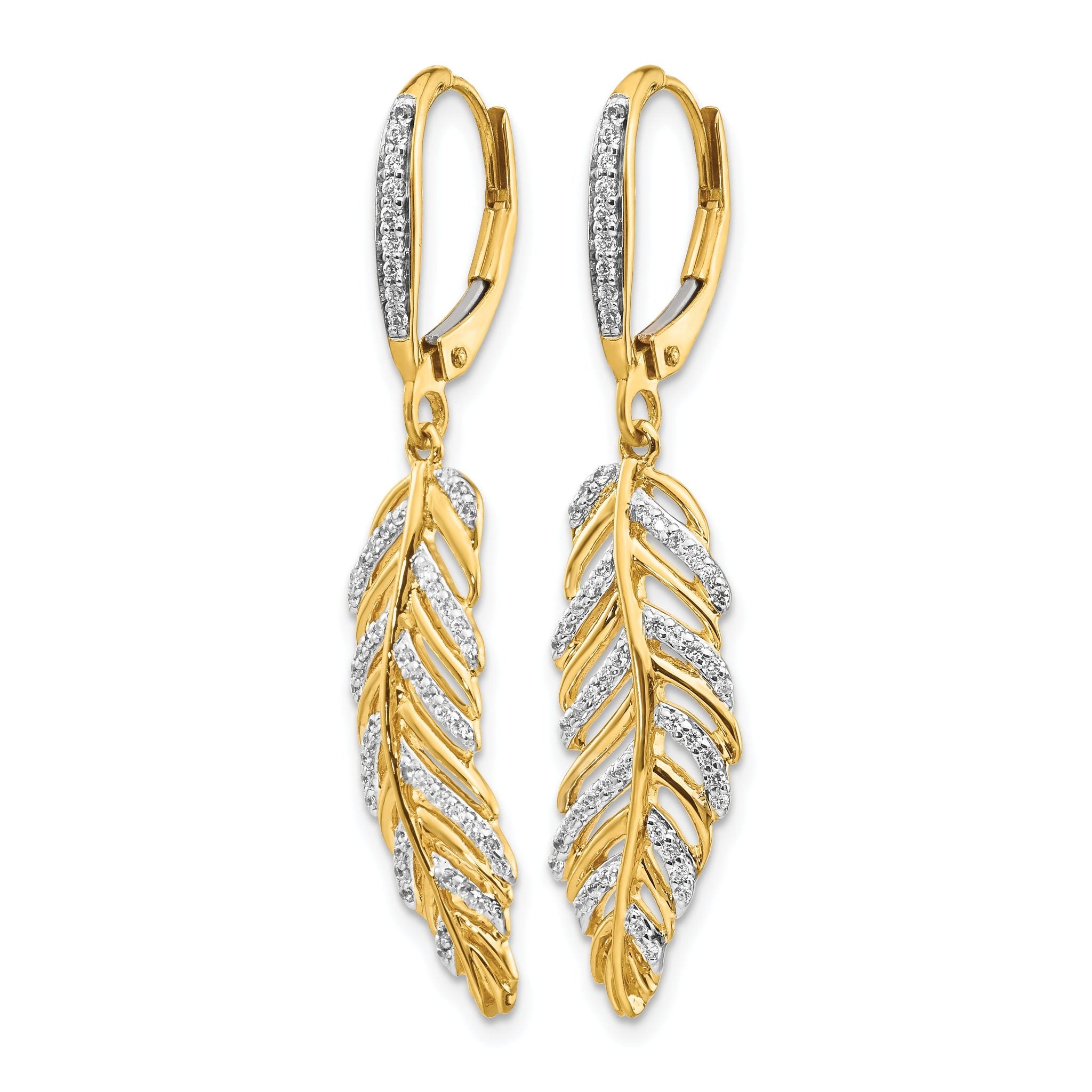 14k Diamond Fancy Feather Leverback Earrings Secondary image