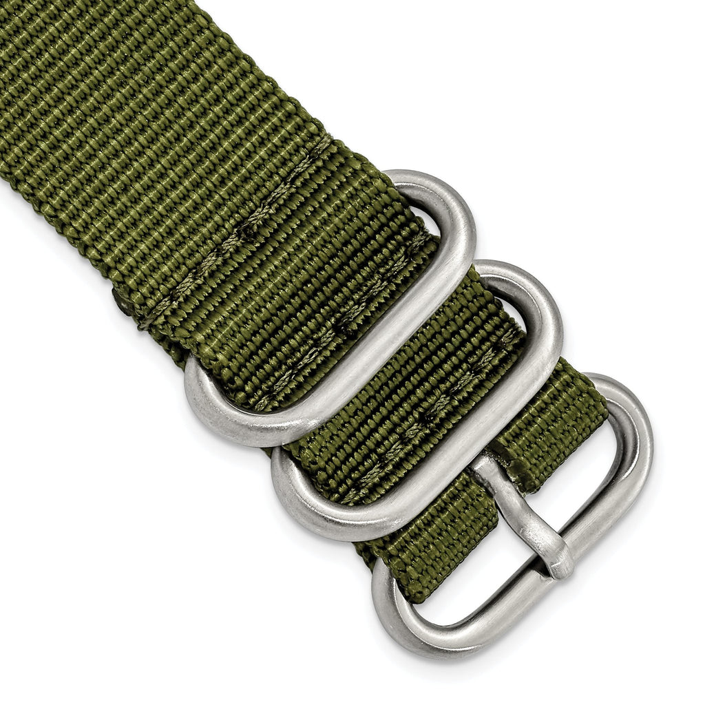 Olive Ballistic Nylon Watch Band in Stainless Steel, 24mm
