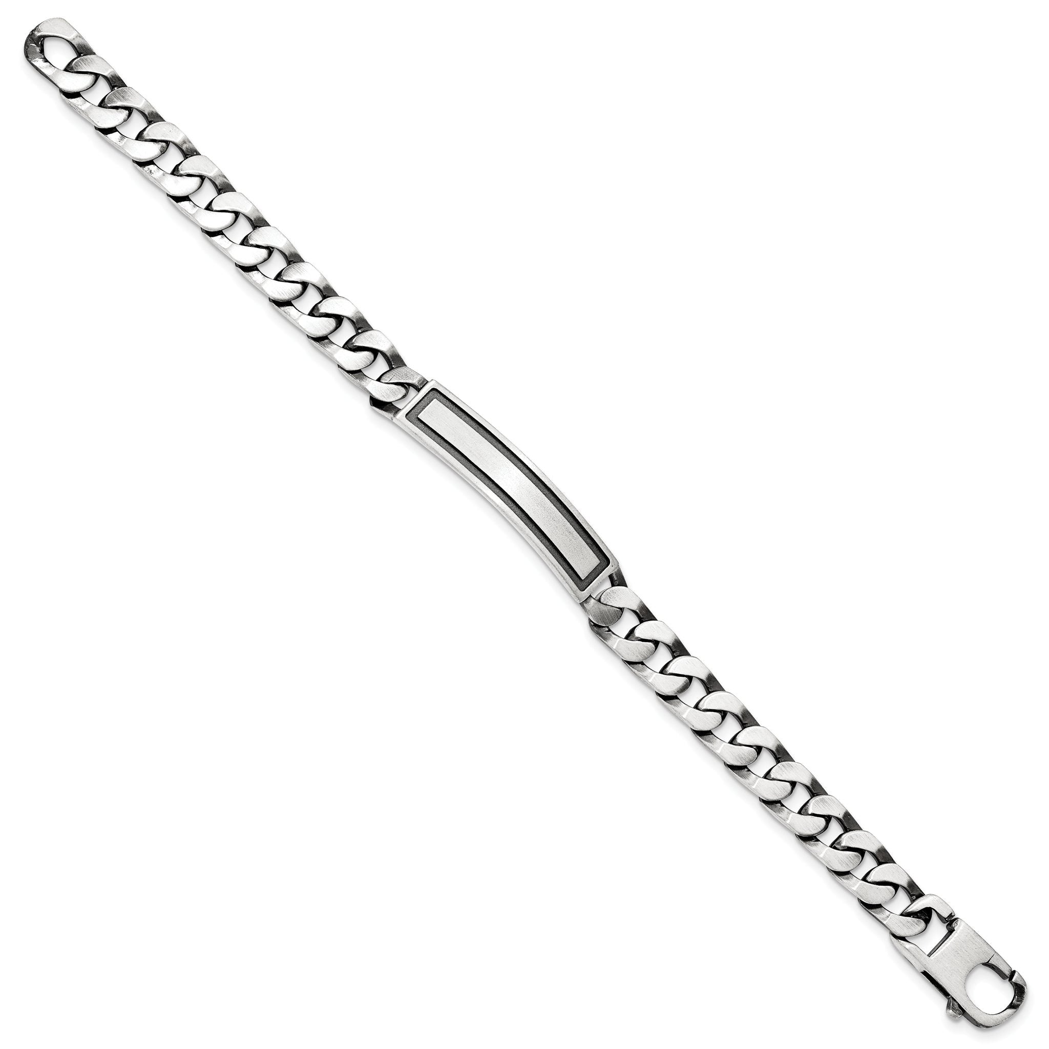 Sterling Silver Antiqued Satin  Curb Link ID Bracelet Secondary image