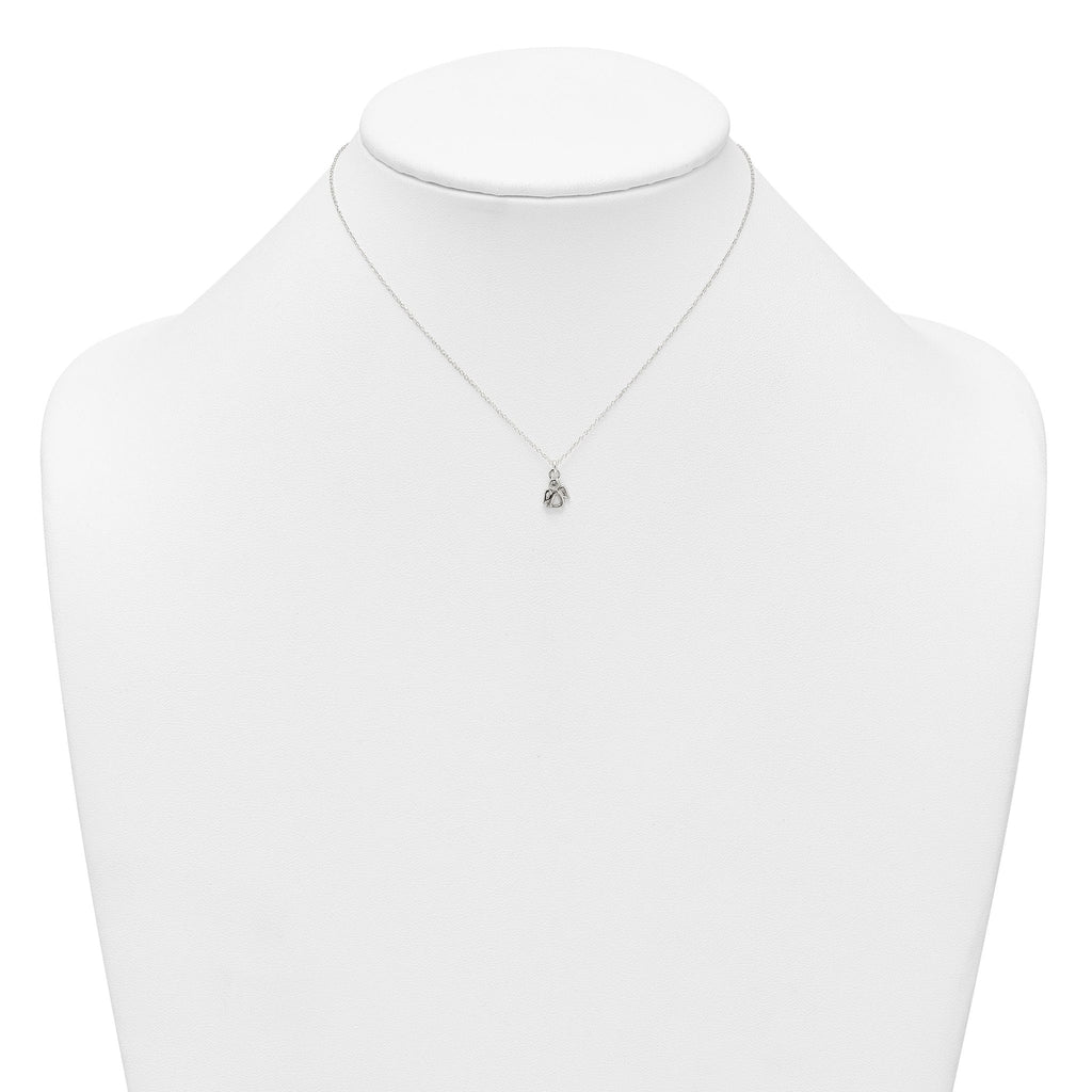 Sterling Silver Polished White CZ Angel Childrens 14 inch Necklace and Post Earrings Set