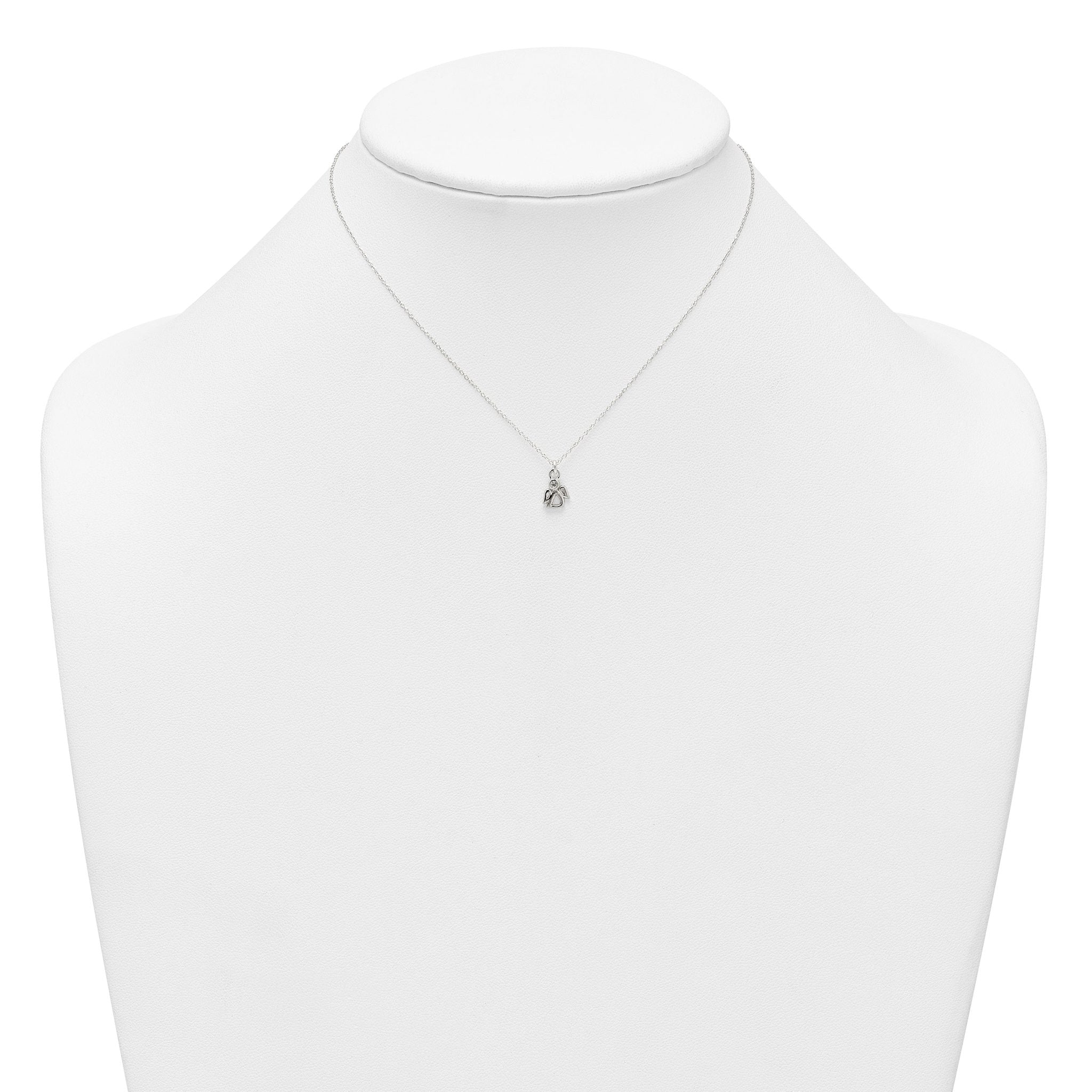Sterling Silver Polished White CZ Angel Childrens 14 inch Necklace and Post Earrings Set