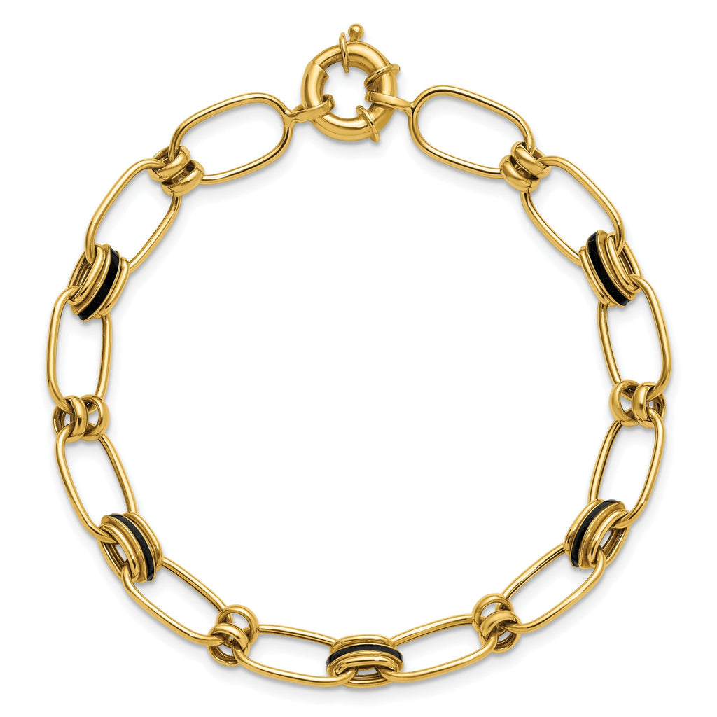 14K w/Enamel Polished Fancy Oval Link Bracelet