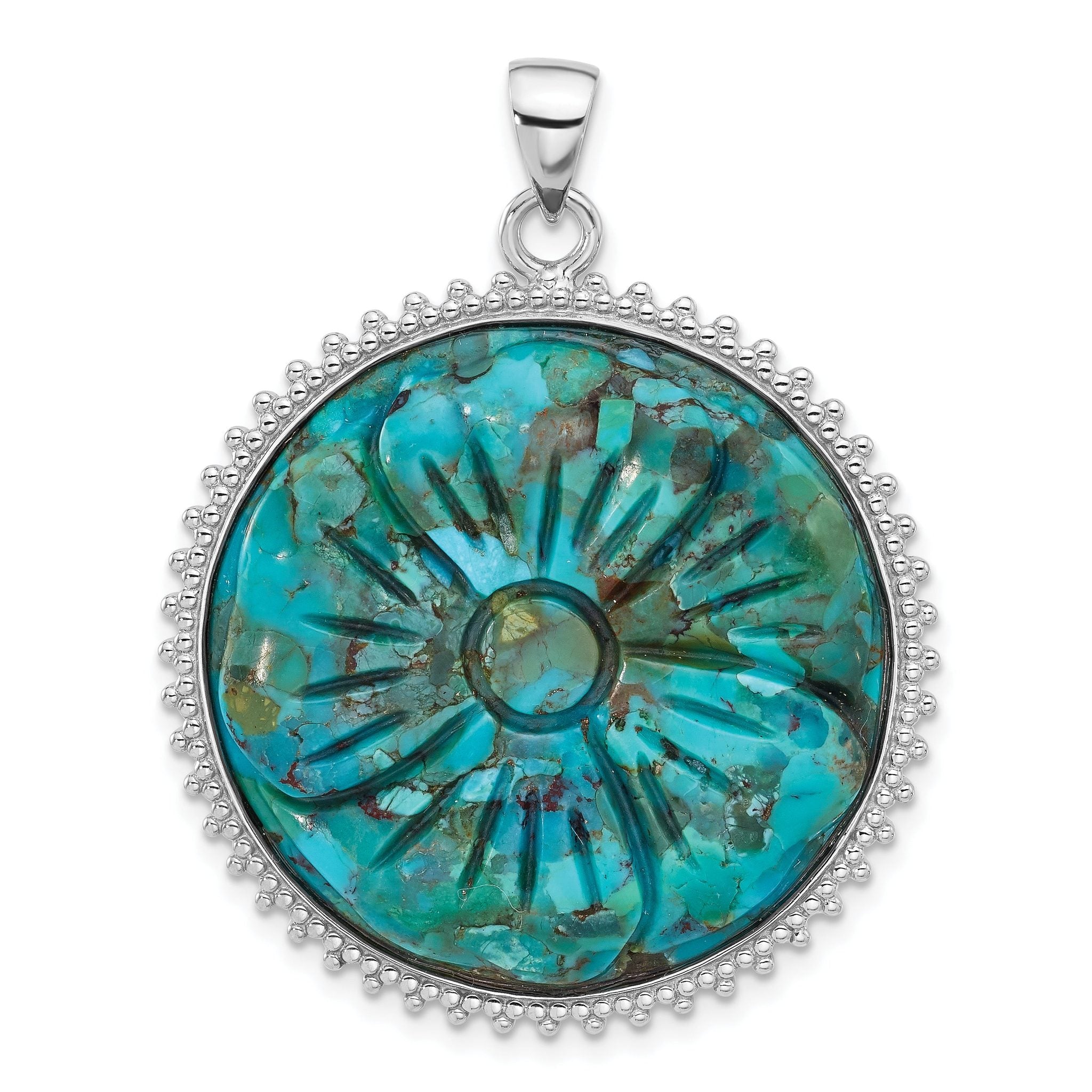 Sterling Silver Rhodium-plated Reconstituted Turquoise Flower Pendant Main image