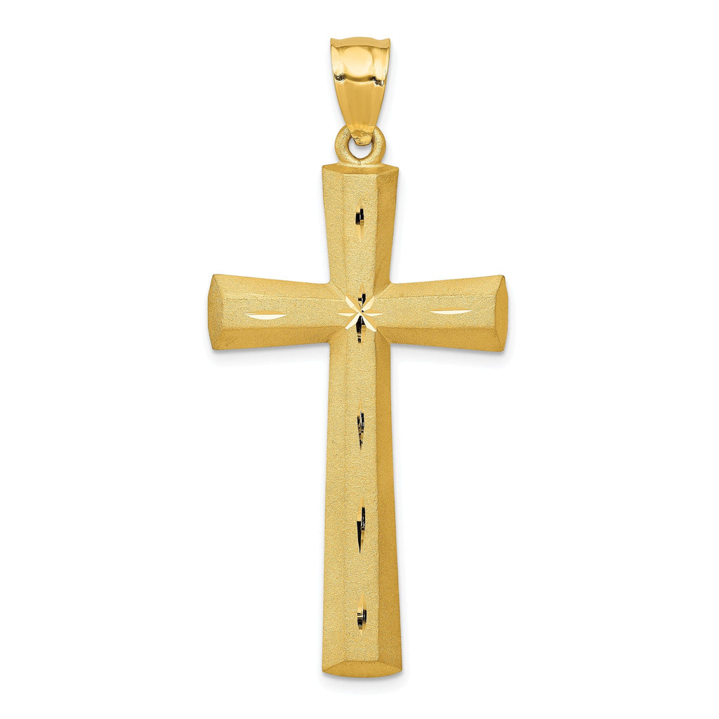 14K Gold Cross Pendant with Satin Finish and Diamond-Cut Details