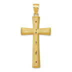 14K Gold Cross Pendant with Satin Finish and Diamond-Cut Details