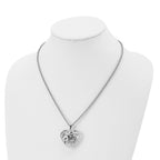 Filigree Puffed Heart Necklace in Stainless Steel, 20in