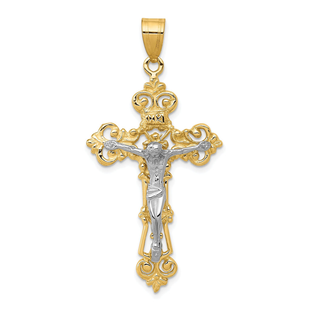 14K Two-Tone Gold INRI Fleur De Lis Crucifix Pendant