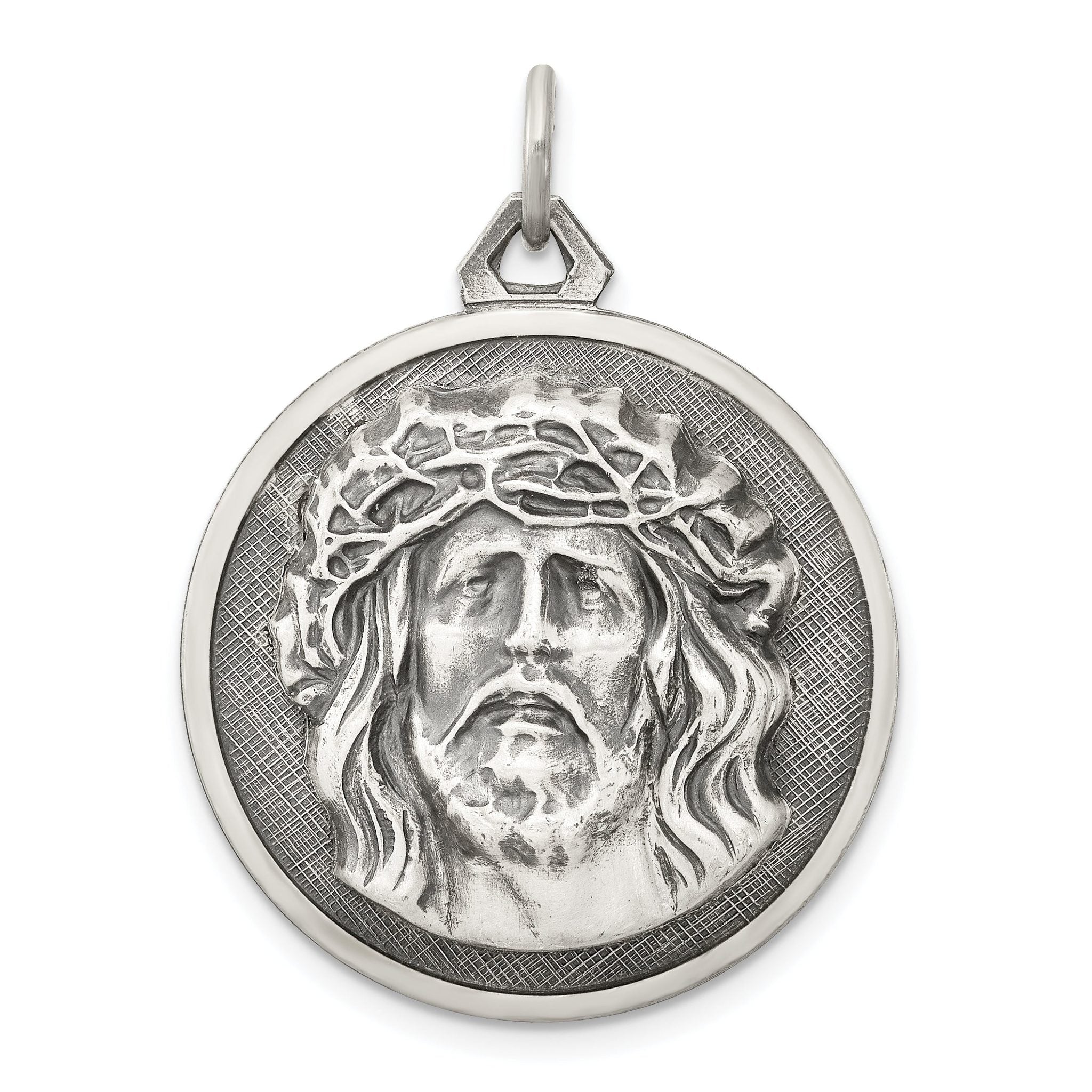 Sterling Silver 925 Ecce Homo Antiqued Medal Pendant Solid Vintage Charm Main image