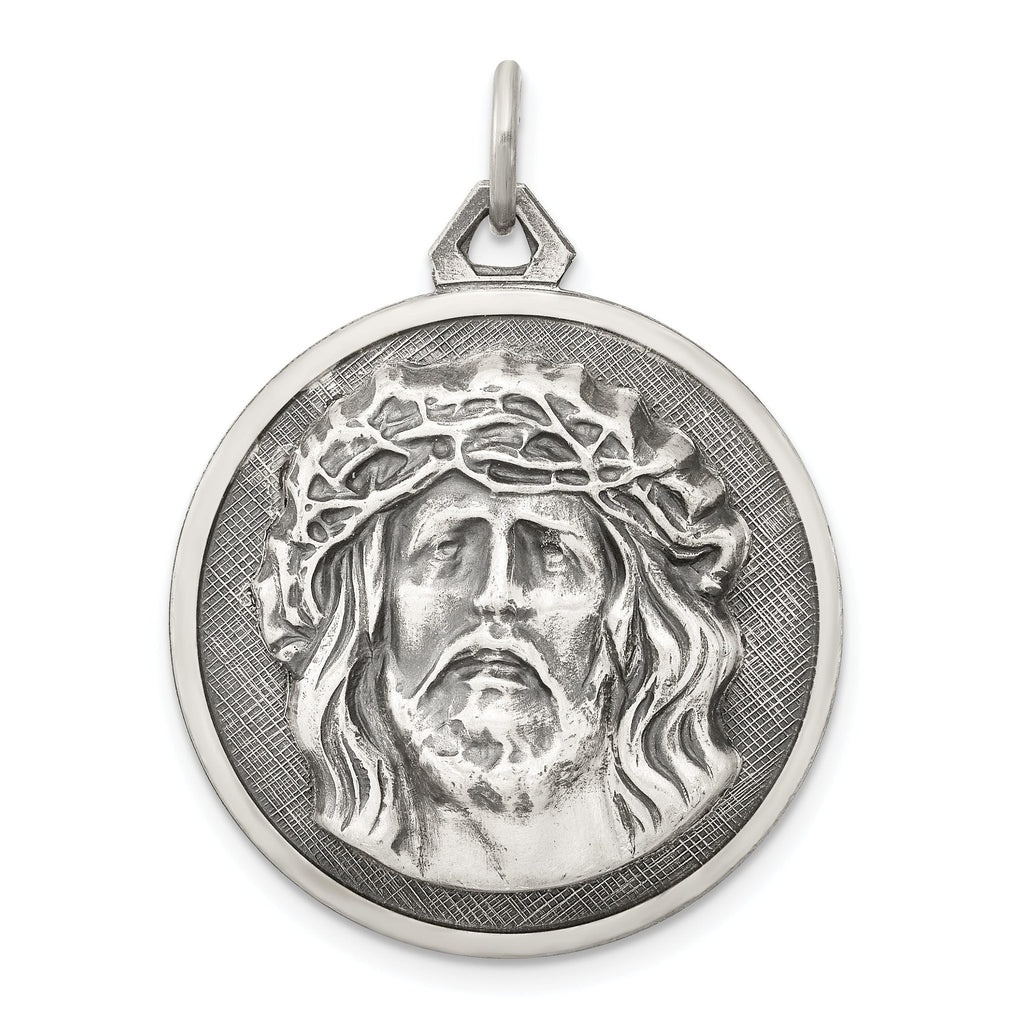 Sterling Silver 925 Ecce Homo Antiqued Medal Pendant Solid Vintage Charm