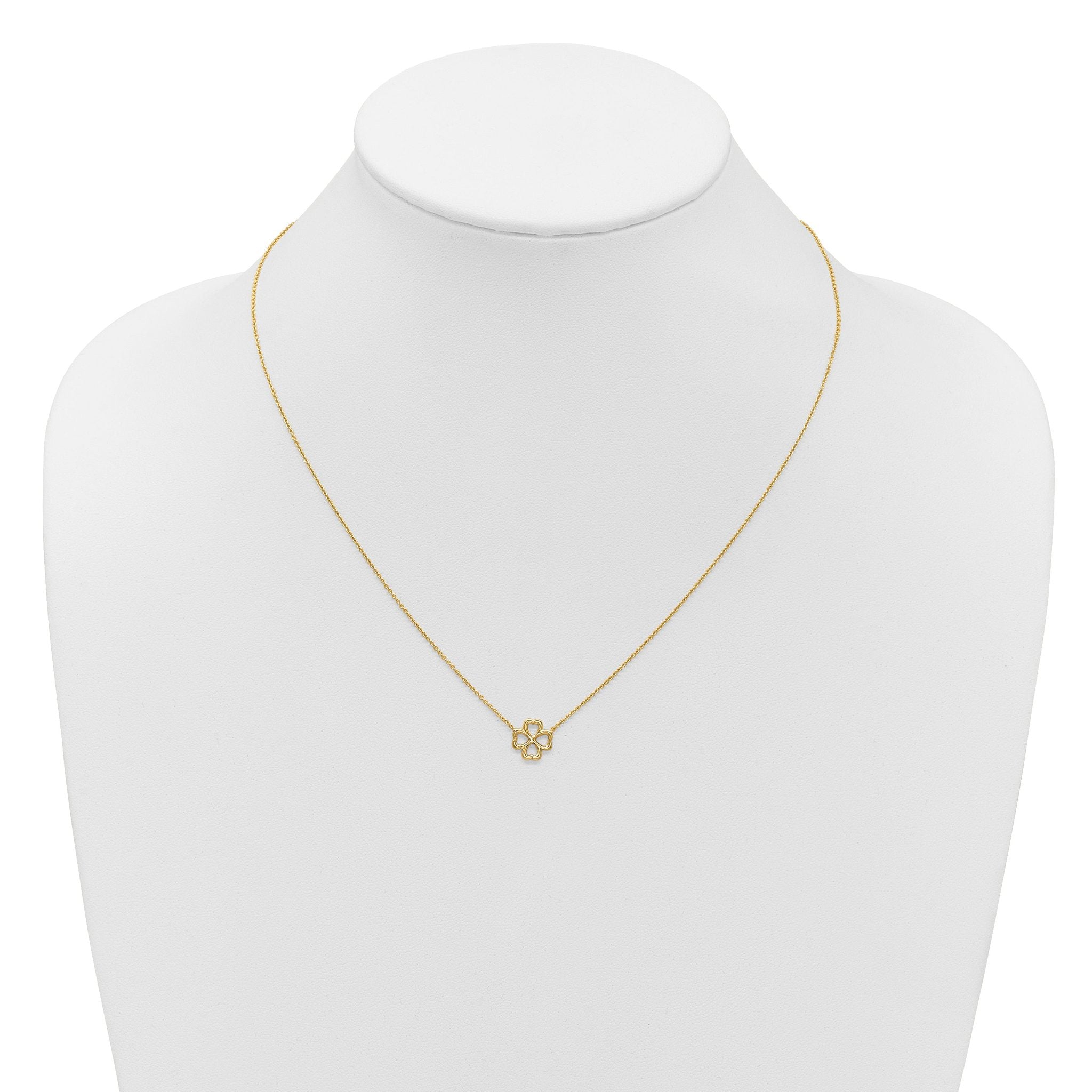 14K Polished 4-Leaf Clover w/2in ext. Necklace