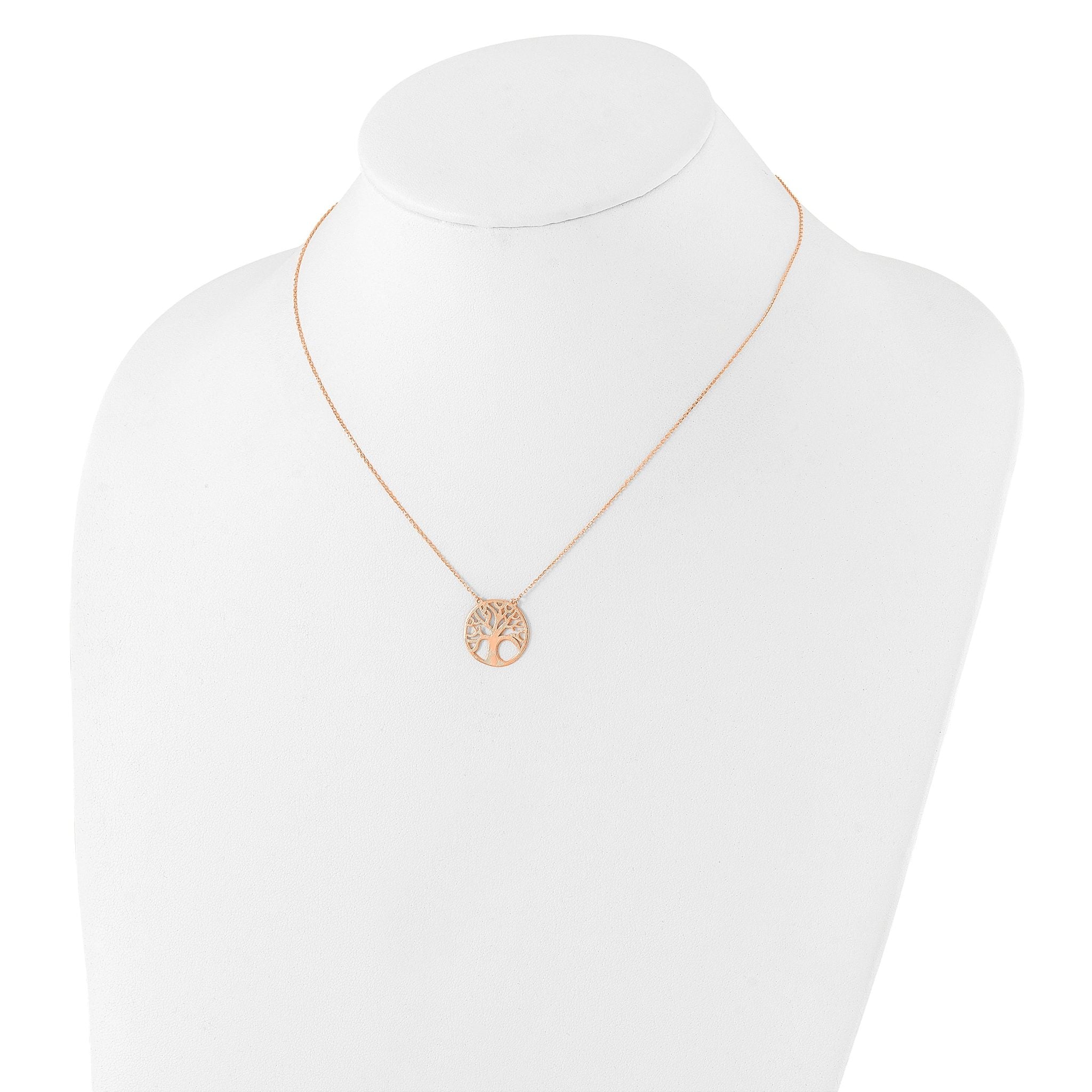 14K Rose Gold Polished Tree of Life Necklace