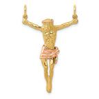 14K Two-Tone Gold Corpus Pendant with Rose Accent  Elegant Religious Charm