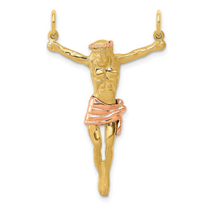 Corpus Crucifix Pendant in 14K Two-Tone Gold, 38mm Satin & Polished - Sophia Jewelers