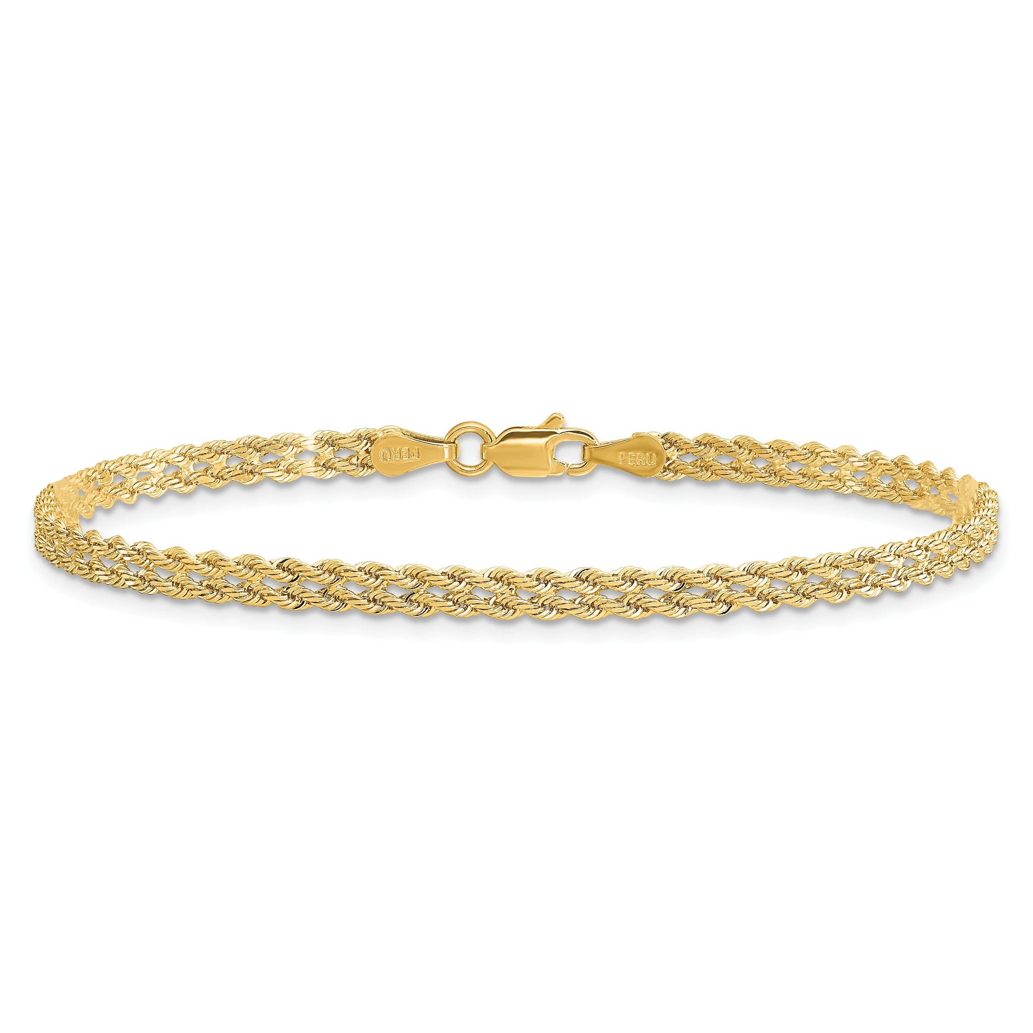 10K 3.0mm Wide Diamond-Cut Double Rope Bracelet