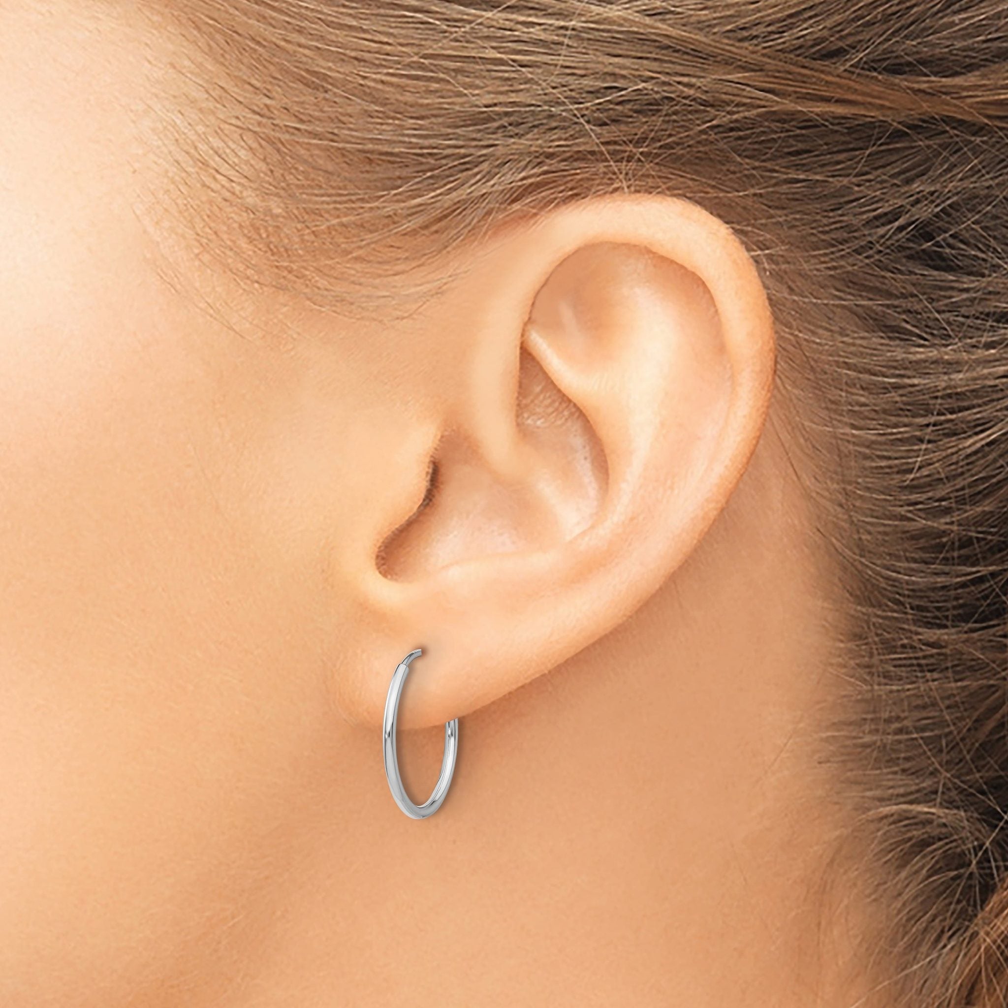 14k White Gold Polished Endless Tube Hoop Earrings