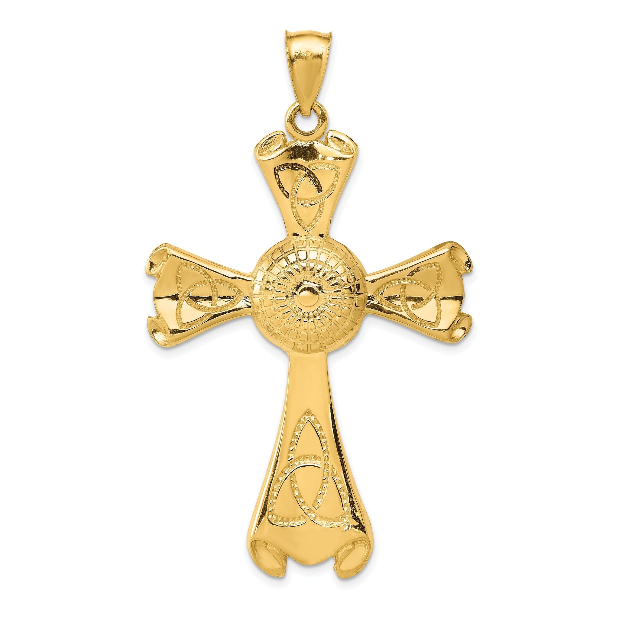 14K Gold Celtic Cross Pendant with Textured Solid Design