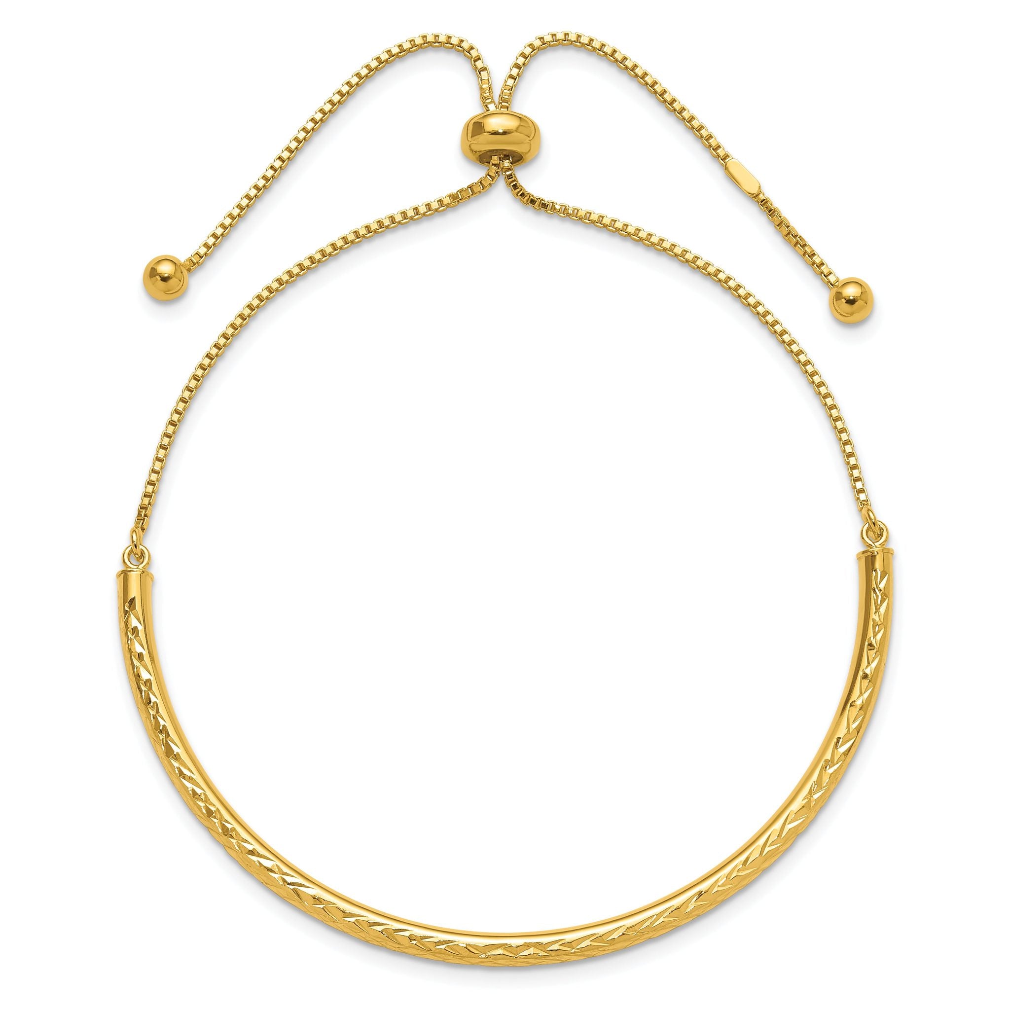 Sterling Silver Gold-tone Diamond-cut Bar Adjustable Bracelet Secondary image