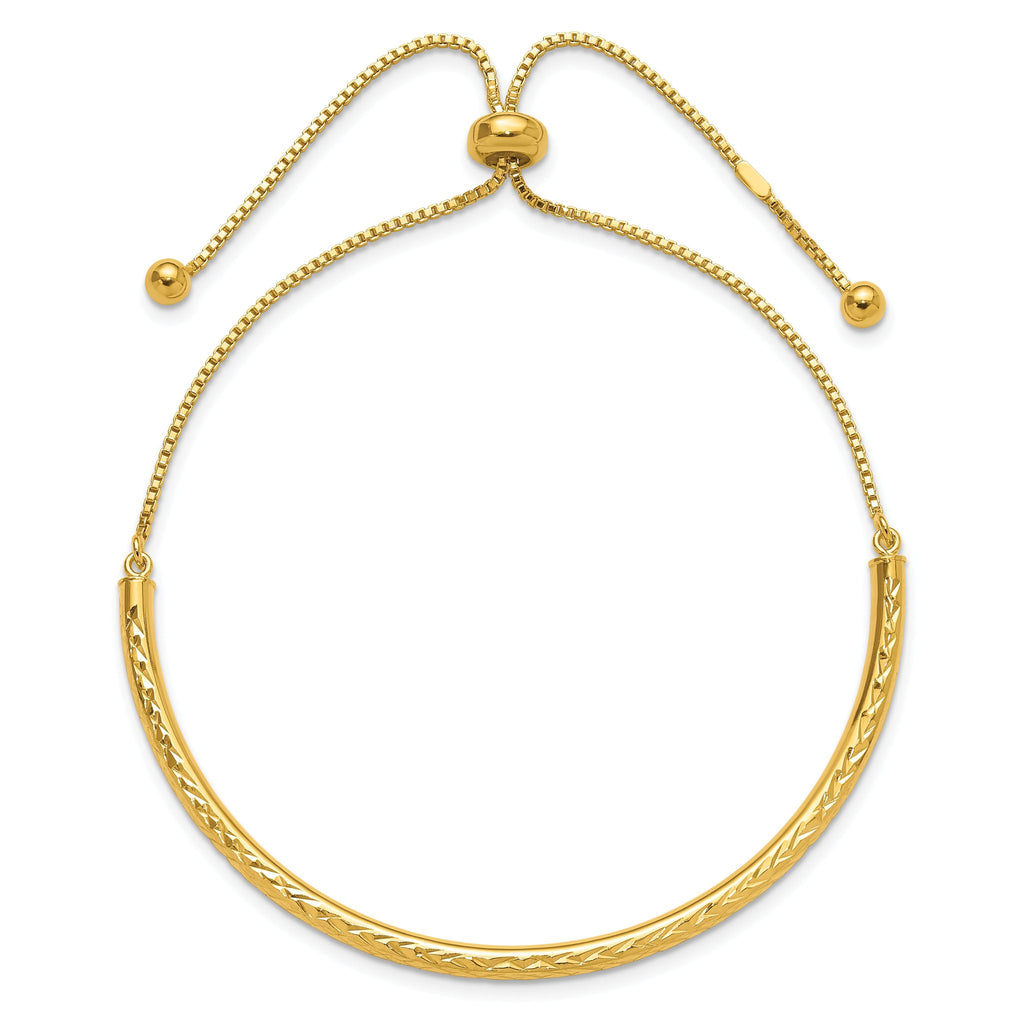 Sterling Silver Gold-tone Diamond-cut Bar Adjustable Bracelet