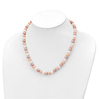 Sterling Silver Rhodium-plated 6-7mm White, Pink and Purple Semi-Round Freshwater Cultured Pearl 18 inch Necklace, 7.25 inch Bracelet and 3-piece Button Post Earrings Set