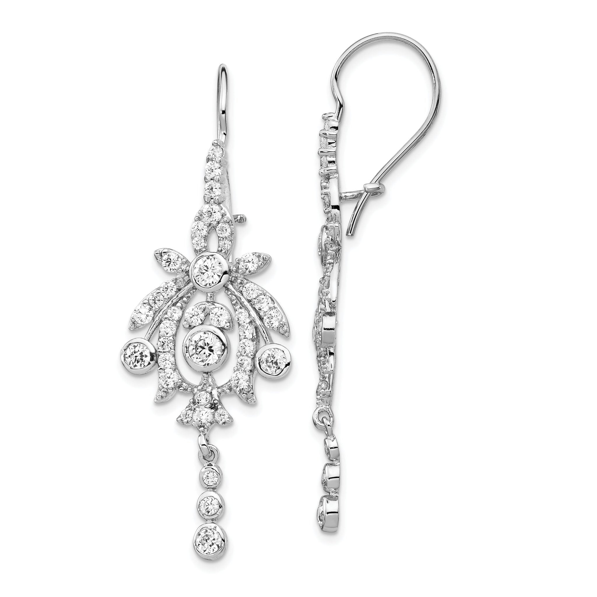 Cheryl M Sterling Silver Rhodium-plated Fancy Brilliant-cut Bezel CZ Kidney Wire Dangle Earrings Main image