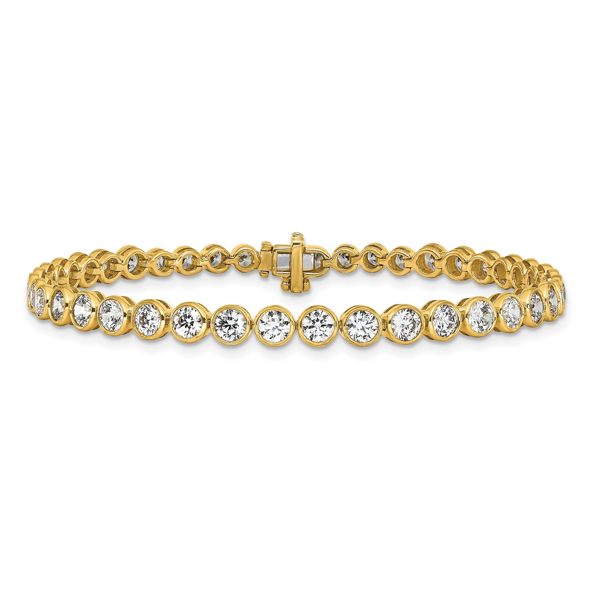 14k 5 carat Lab Grown Diamond VS/SI+ G+ Complete Round Bezel Set 7 inch Tennis Bracelet
