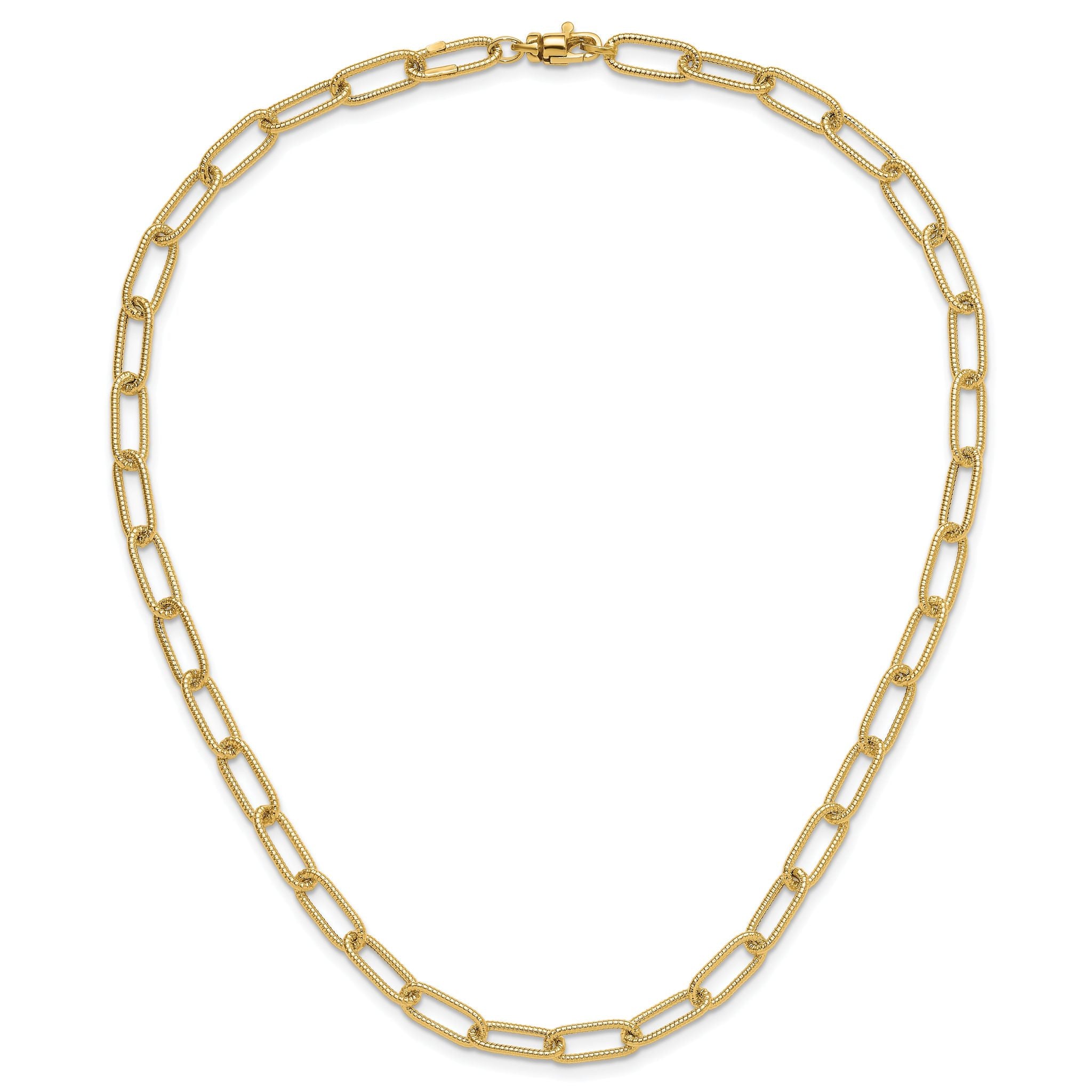 14k Polished Textured Oval Link Necklace