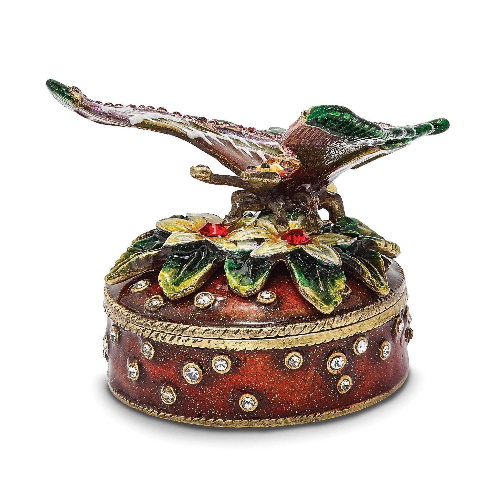Luxury Giftware Pewter Bejeweled Crystals Gold-tone Enameled SANGRIA Butterfly Box Trinket Box with Matching 18 Inch Necklace Main image