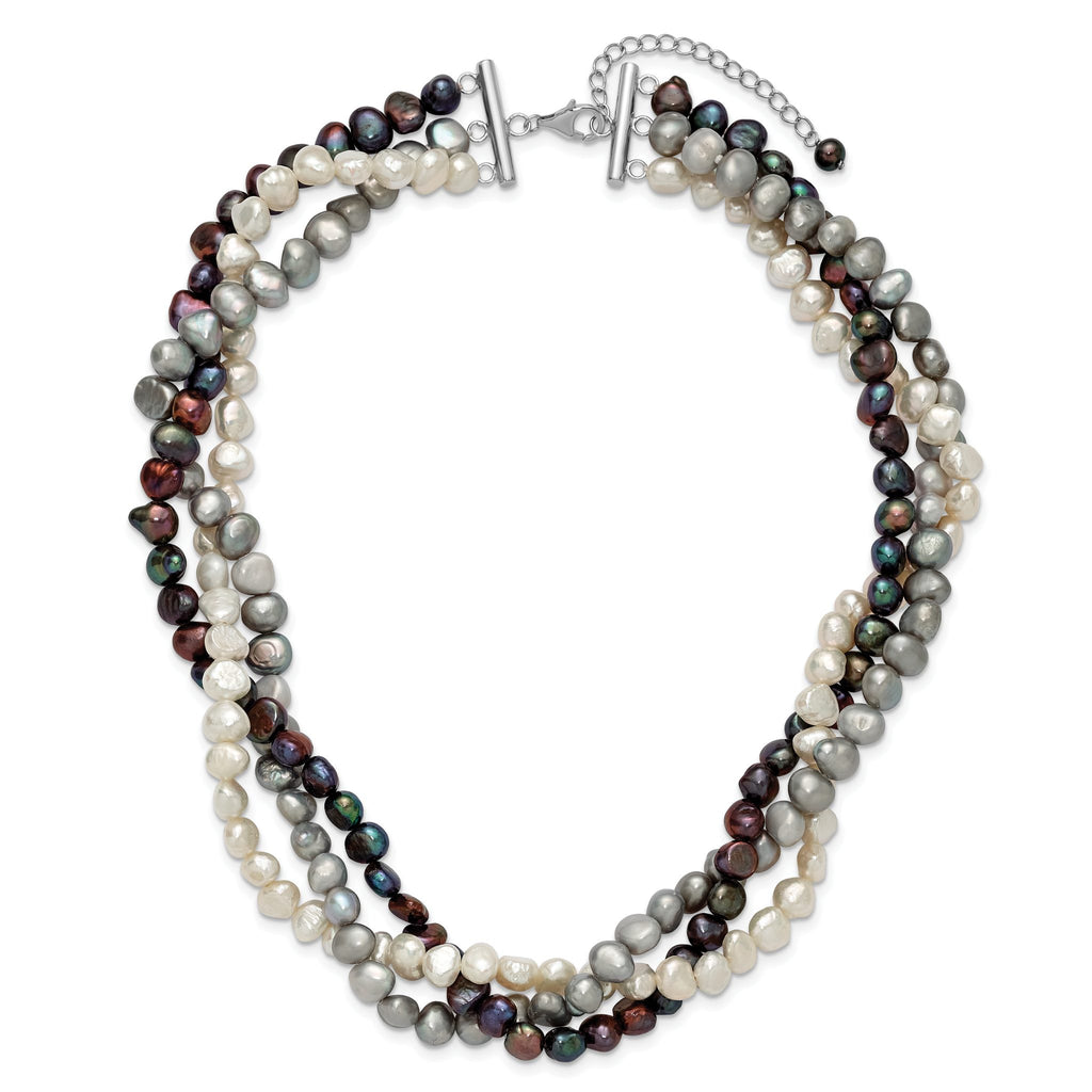 Sterling Silver RH 6-7mm White/Black/Silver FWC Pearl With 2in ext. Necklace