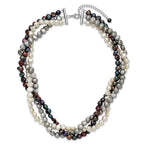 Sterling Silver RH 6-7mm White/Black/Silver FWC Pearl With 2in ext. Necklace