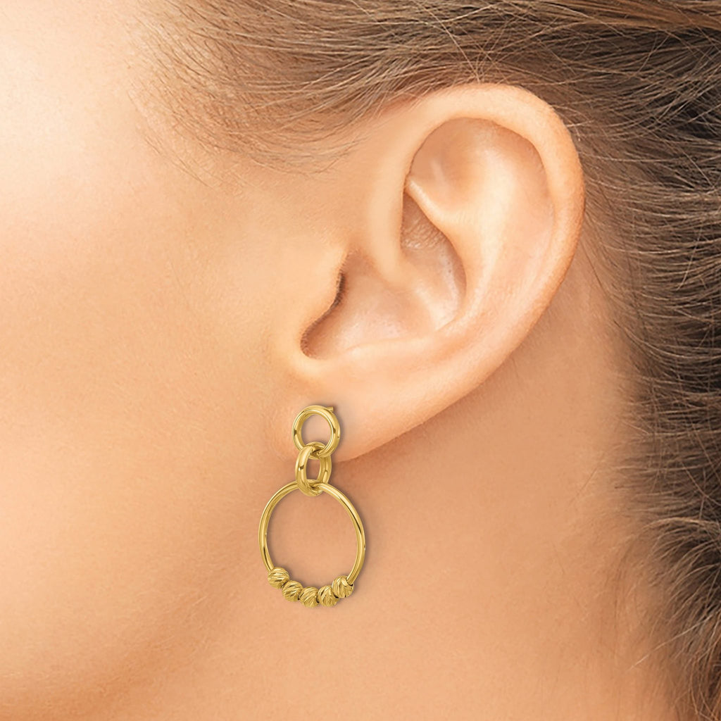 14K Polished and Diamond-cut Dangle Post Earrings