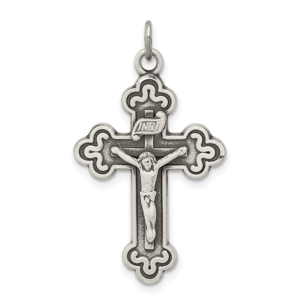 Sterling Silver 925 INRI Crucifix Pendant with Polished Antique Finish