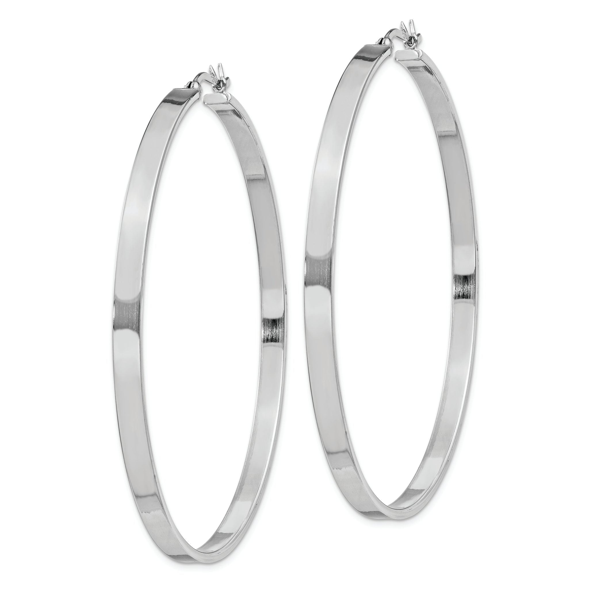 Sterling Silver Rhodium-plated 3.5x60mm Hoop Earrings Secondary image