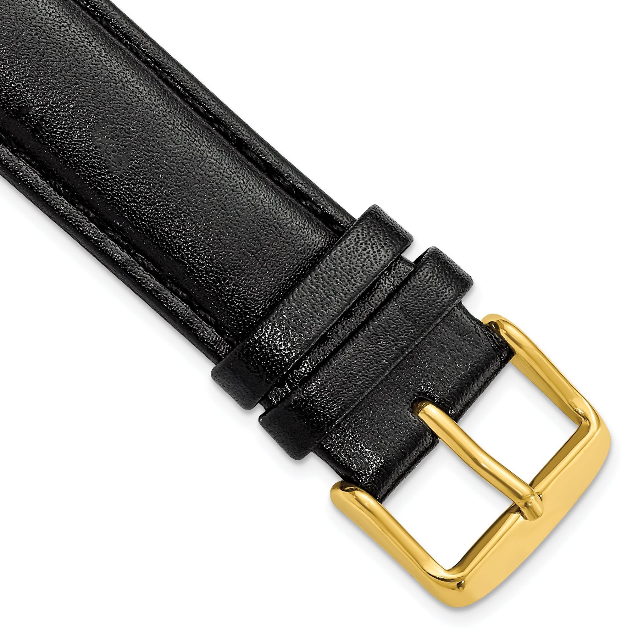 Smooth Leather Watch Band in Black with Gold-Tone Buckle, 19mm