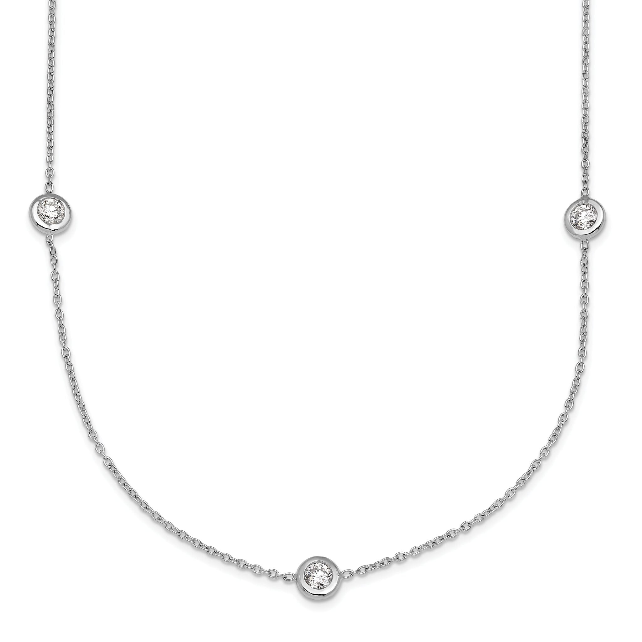 Herco Platinum Polished Bezel Set 7 Lab Grown Diamond Station 16 Inch Necklace