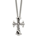 Chisel Stainless Steel Antiqued Polished and Textured Scroll Cross Pendant on a Curb Chain Necklace