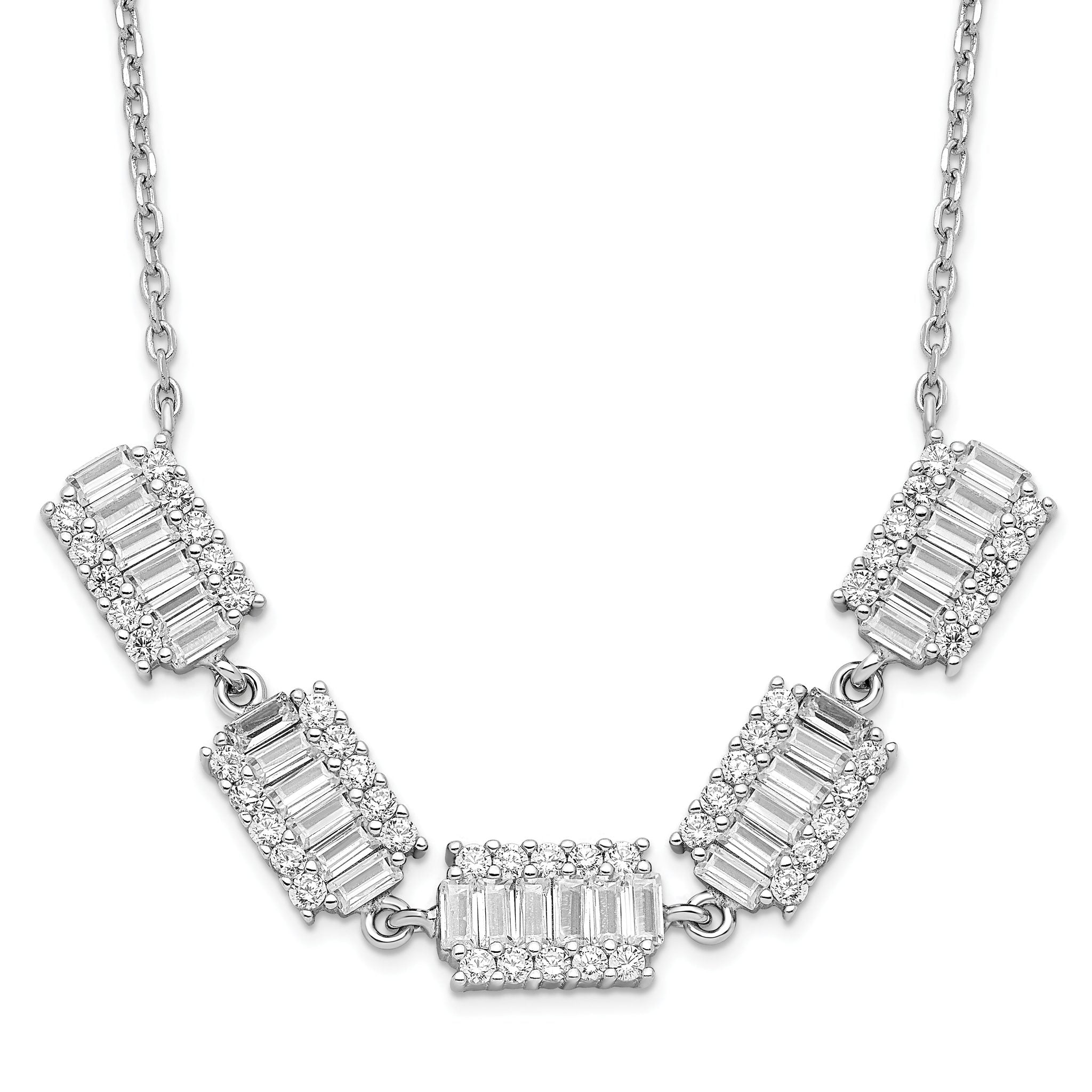 Sterling Silver Rhodium-plated Baguette CZ Bars With  1in ext. Necklace Main image
