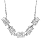 Sterling Silver Rhodium-plated Baguette CZ Bars With  1in ext. Necklace