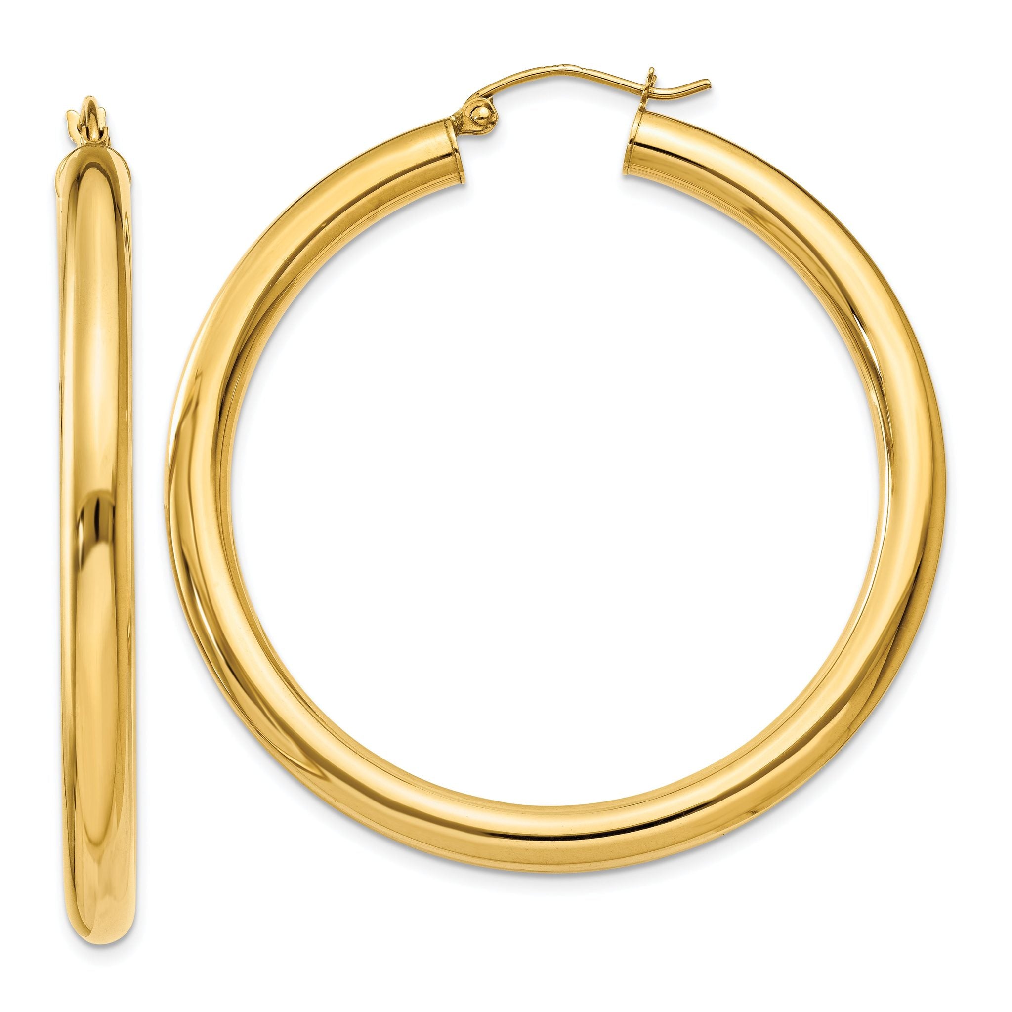 10K Gold Polished 4mm Tube Hoop Earrings for Women Elegant Design