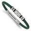 Stainless Steel Brushed and Polished Black IP-plated with Rubber Green Braided Leather Adjustable 7.75 to Bracelet for Men