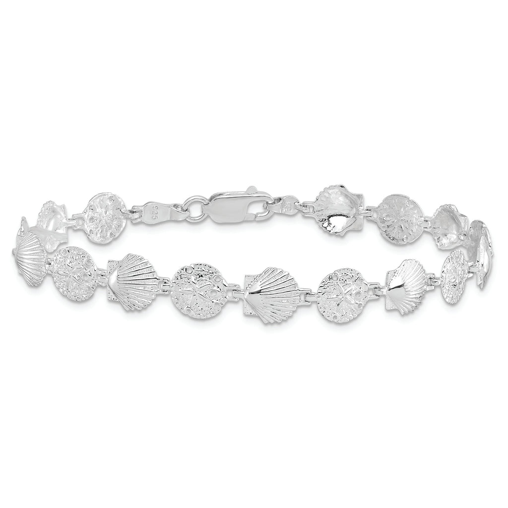 De-Ani Sterling Silver Rhodium-plated Polished Sand Dollar and Shell 7.25 inch Bracelet