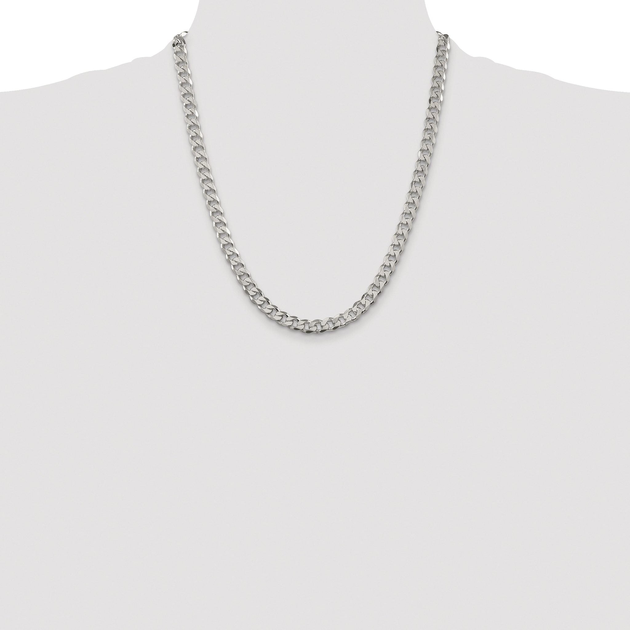 Sterling Silver Rhodium-plated 7mm Pavâ Curb Chain