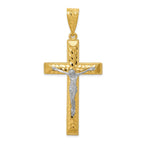 14K Two-Tone Gold Crucifix Pendant with Diamond-Cut Detail