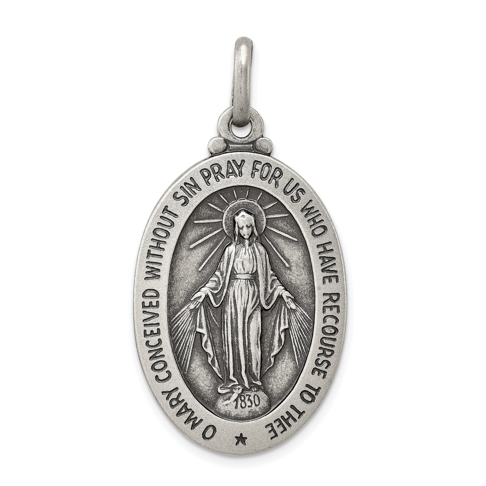 Sterling Silver 925 Miraculous Medal Pendant with Antiqued Finish Elegant Vintage Style Main image