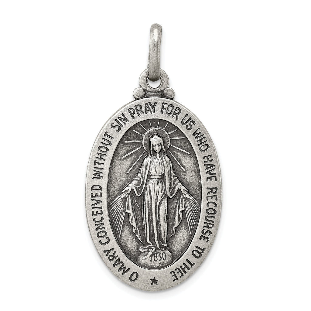 Sterling Silver 925 Miraculous Medal Pendant with Antiqued Finish Elegant Vintage Style