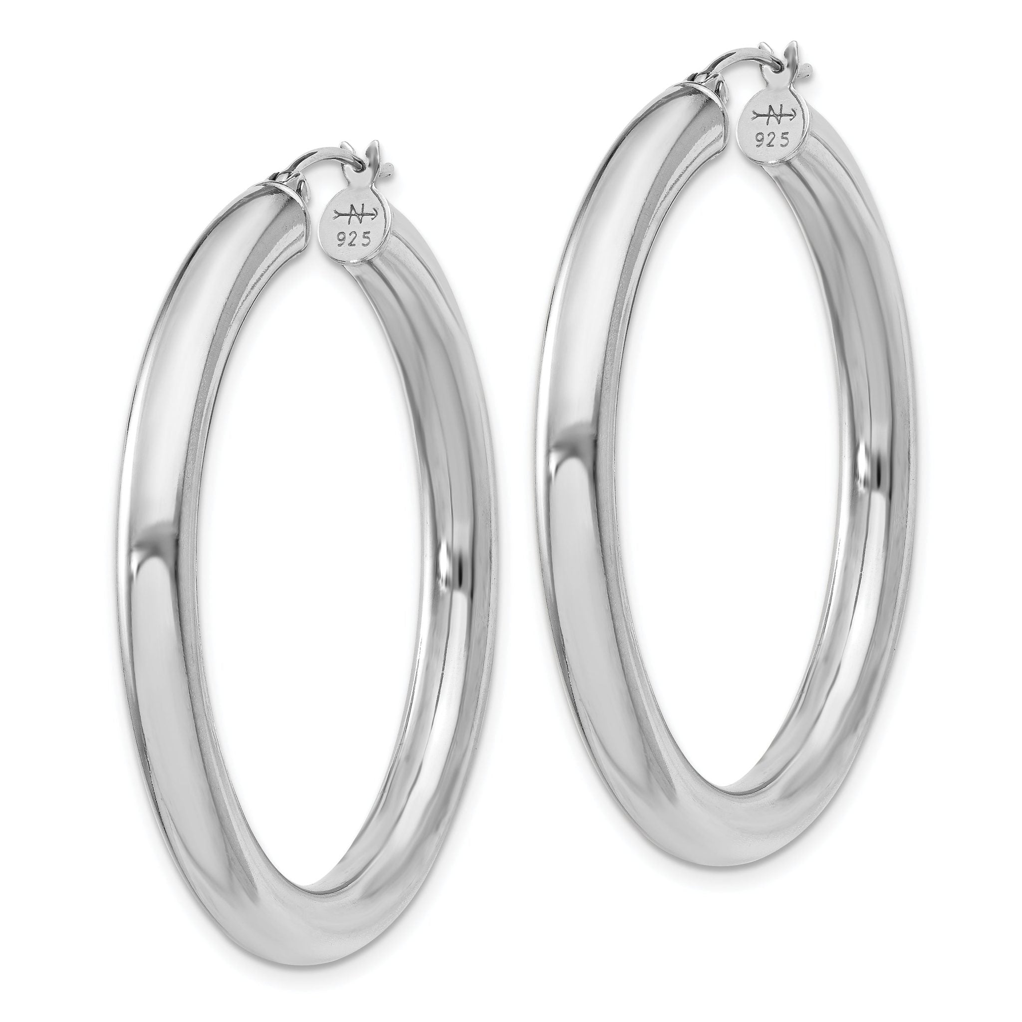 Sterling Silver Rhodium-plated 4mm Round Hoop Earrings Secondary image