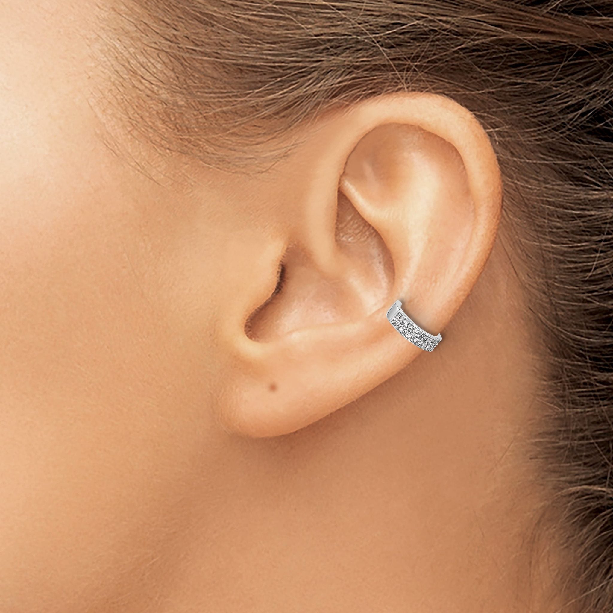 Sterling Silver Rhod-plated Polished Two Row CZ Pair of 2 Cuff Earrings