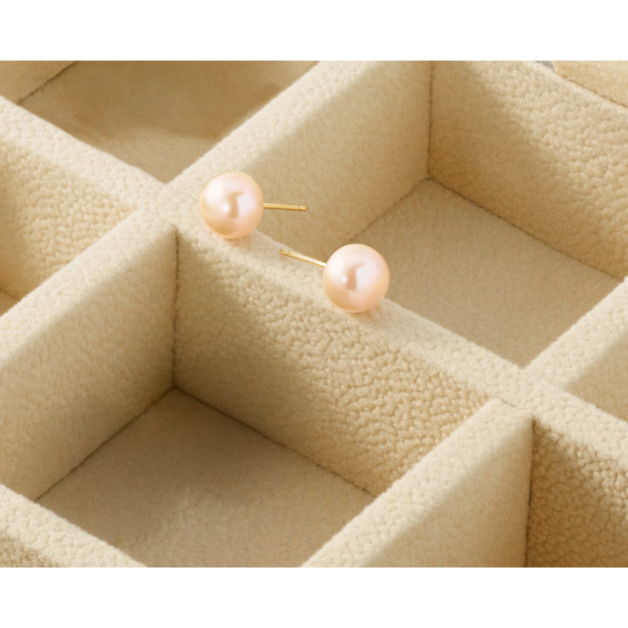 14K Gold Filled 7-8mm Pink Button Cultured Freshwater Pearl Stud Earrings