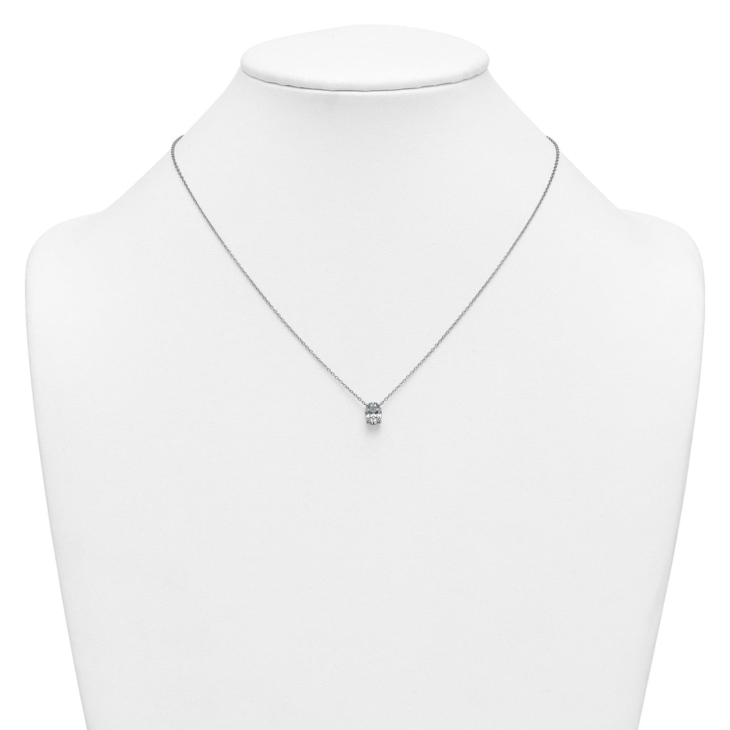 14k White Gold 1 carat Lab Grown Diamond VS/SI+ G+ Oval Complete Four Prong 18 inch Pendant Necklace