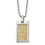Chisel Stainless Steel Brushed and Polished with 18k Gold Accent .01carat Diamond Pendant on a 24 inch Ball Chain Necklace