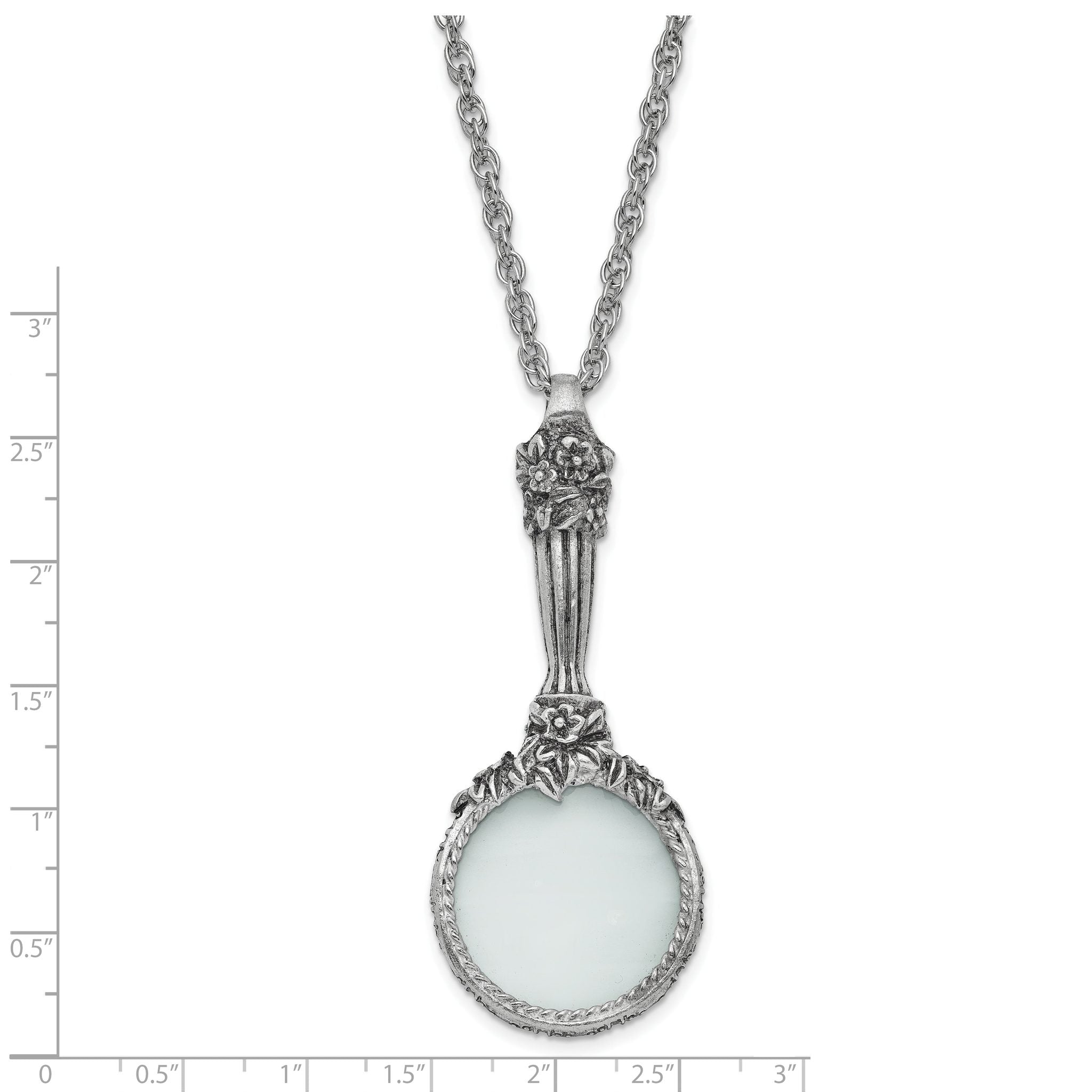 1928 Jewelry Silver-tone Textured Vintage Handle 4-5X Magnifying Glass 30 inch Necklace